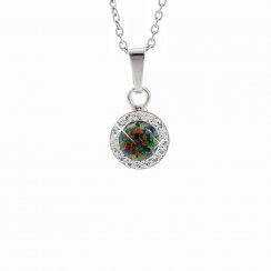 Strieborný náhrdelník so zeleno menivým opálom a kryštálmi Swarovski Elements koliesko Vitrail Medium Opal