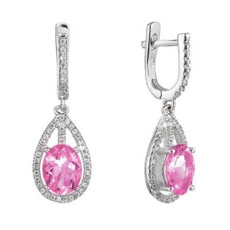 Stříbrné náušnice visací slzy s růžovým zirkonem 11480.3 Rose