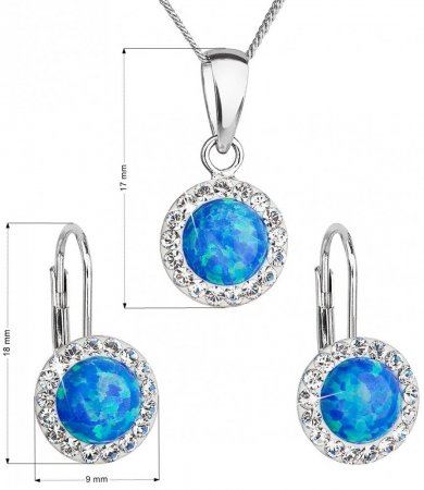 Sada šperků se syntetickým opálem a krystaly Swarovski náušnice a přívěšek modré kulaté 39160.1 Blue s. Opal