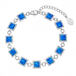 Strieborný náramok s modrým syntetickým opálom štvorec a biele kryštály Preciosa 33047.1 blue
