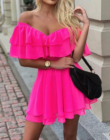 Dámské letní růžové šaty s volánky
