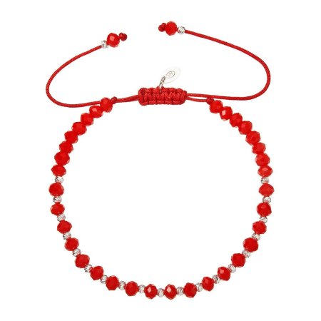 Strieborný náramok s červenými sklenenými korálkami 13074.3
