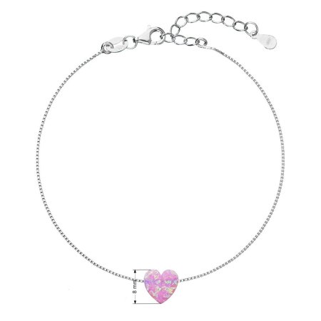 Stříbrný náramek se syntetickým opálem růžové srdce 13018.3 Pink s. Opal