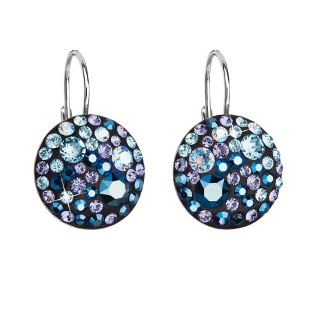 Strieborné náušnice visiace s kryštálmi Swarovski modré okrúhle 31176.3 Blue Style