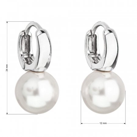 Strieborné náušnice visiace s perlou z krištáľu Preciosa biele okrúhle 31218.1