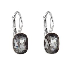 Stříbrné náušnice visací s krystaly Swarovski černý obdélník 31278.5 Silver Night