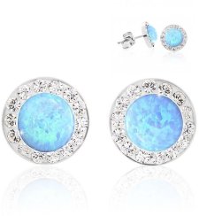 Stříbrné náušnice pecky se světle modrým opálem a krystaly Swarovski Elements Blue Opal