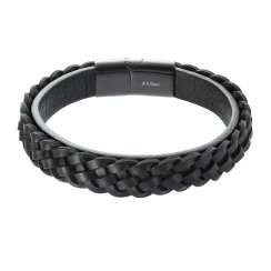 Náramek pánský z recykl.kůže zaplétaný cop 43026.3 černý