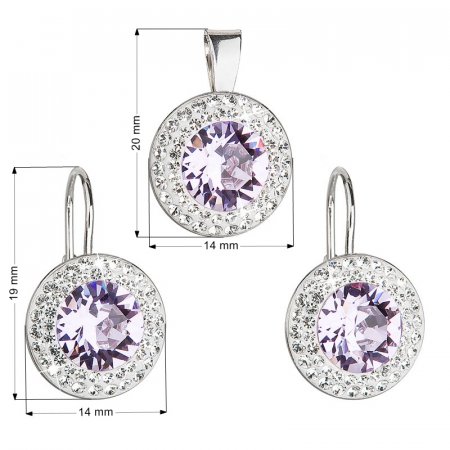 Sada šperků s krystaly Swarovski náušnice a přívěsek fialové kulaté 39107.3 Violet