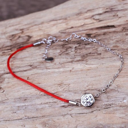 Náramek proti uhranutí stříbrný kulatý krystaly 13004.3 Red