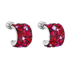 Strieborné náušnice visiace s kryštálmi Swarovski červený polkruh 31280.3 Cherry