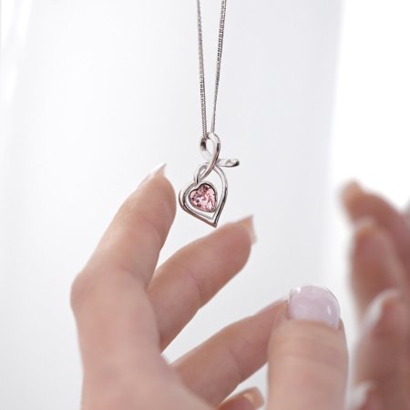 Strieborný náhrdelník so Swarovski kryštálmi srdce ružové 32071.3 Light Rose