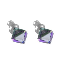 Náušnice so Swarovski Elements kocka Heliotrope 6 mm