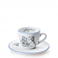 Porcelánový hrnek s podšálkem na espresso Milada pánské kolo modrá linka 90 ml