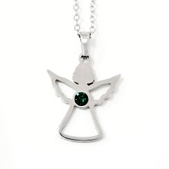 Oceľový náhrdelník anjel so Swarovski kryštálmi zelený 42043.3