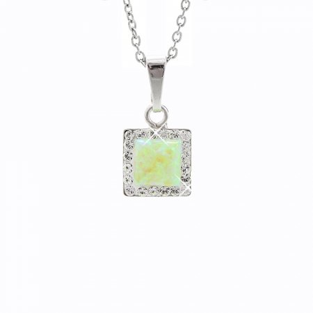 Stříbrný náhrdelník se světle zeleným opálem a krystaly Swarovski Elements čtverec Chrysolite Opal