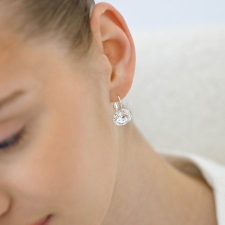 Strieborné náušnice visiace s kryštálmi Swarovski biele okrúhle 31106.1 Krystal