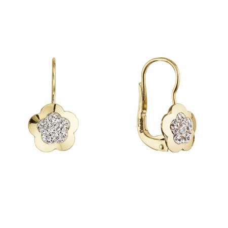 Zlaté 14 karátové náušnice kytička se zirkony 91Z00069