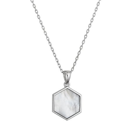 Strieborný náhrdelník hexagón s bielou perleťou 12149.1