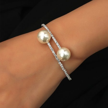 Sada šperků nastavitelný náhrdelník a náramek s perlami Bílý