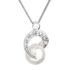 Stříbrný náhrdelník s perlou Swarovski bílý kulatý 32048.1 Bílá