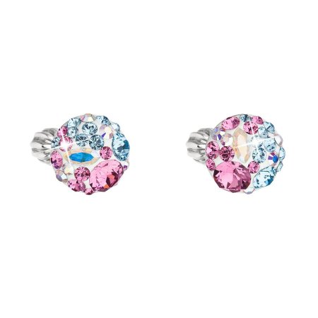Strieborné náušnice pecka s kryštálmi Swarovski mix farieb okrúhle 31336.3 Water Lilly