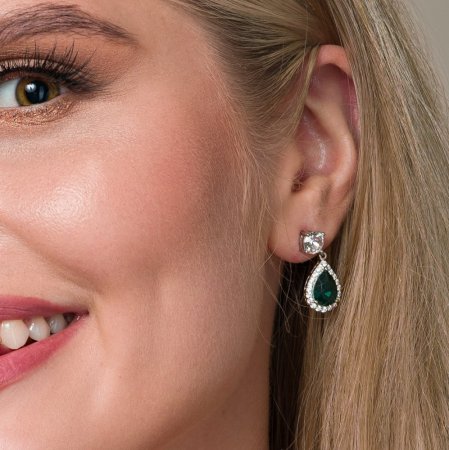 Strieborné náušnice visiace s kryštálmi Swarovski Elements Briselle KCPG4320EMC Emerald