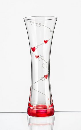 Sklenená váza červená srdce Love 19,5 cm