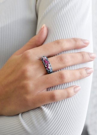 Strieborný prsteň s kryštálmi Swarovski mix farieb modrá ružová 35031.4 Galaxy