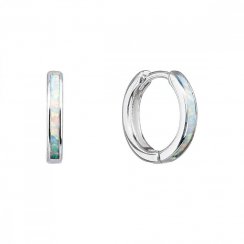 Stříbrné náušnice kroužky se syntetickým opálem bílé 11403.1 White s. Opal