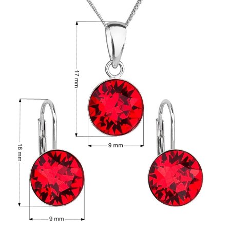 Sada šperkov s kryštálmi Swarovski náušnice, retiazka a prívesok červené okrúhle 39140.3 Light Siam
