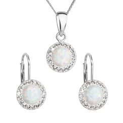 Súprava šperkov so syntetickým opálom a krištáľmi Preciosa náušnice a prívesok biele okrúhle 39160.1 White s. Opal