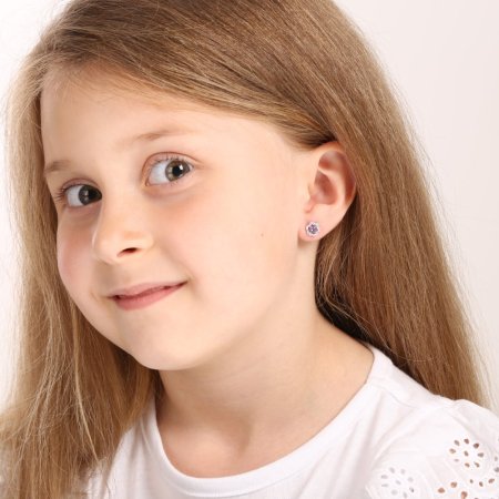 Strieborné náušnice kvietky s fialovým zirkónom 11702.3 ametyst