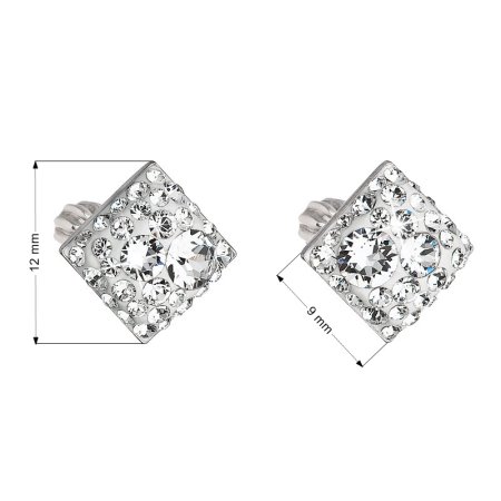 Strieborné náušnice pecka s kryštálmi Swarovski biely kosoštvorec 31169.1 Krystal