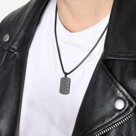 Náhrdelník pánský z černé oceli s plackou 42009.3 černý