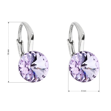 Strieborné náušnice visiace s kryštálmi Swarovski fialové okrúhle 31229.3 Violet