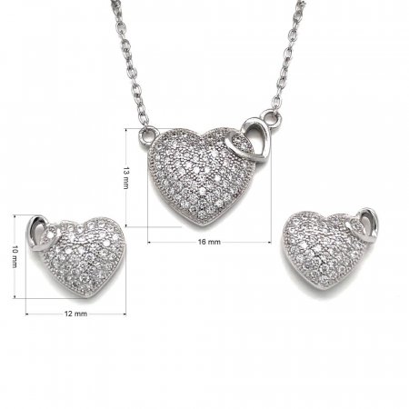 Sada šperků se zirkony náušnice a přívěsek dvě srdce bílá 19002.1 Krystal