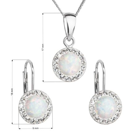 Sada šperků se syntetickým opálem a křišťály Preciosa náušnice a přívěsek bílé kulaté 39160.1 White s. Opal