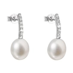 Strieborné náušnice visiace s bielou riečnou perlou 21034.1M