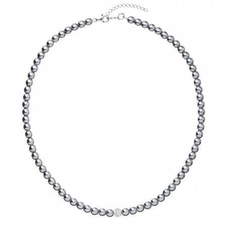 Perlový náhrdelník šedý s křišťály Preciosa 32063.3
