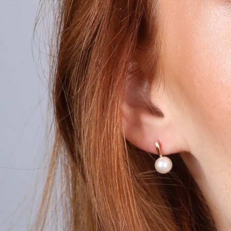 Zlaté 14 karátové náušnice kôstky žlté zlato s bielou riečnou perlou 91P00049