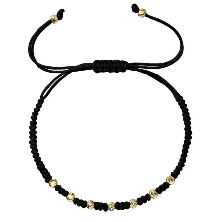 Kabbalah náramek černý se zlatými ozdobnými kuličkami 93T00102 black