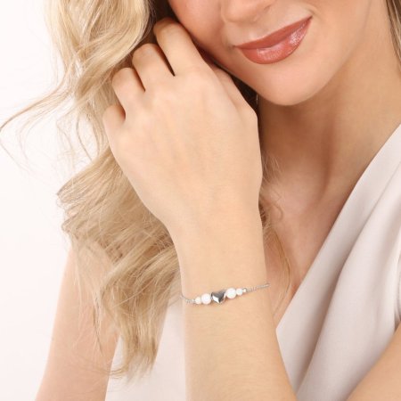 Strieborný náramok opálový s perleťovým srdiečkom 13086.1