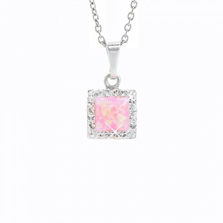 Stříbrný náhrdelník s růžovým opálem a krystaly Swarovski Elements čtverec Rose Opal