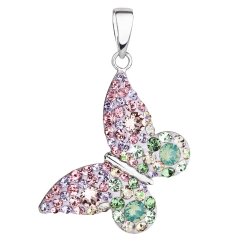 Stříbrný přívěsek s krystaly Swarovski mix barev motýl 34192.3 Sakura