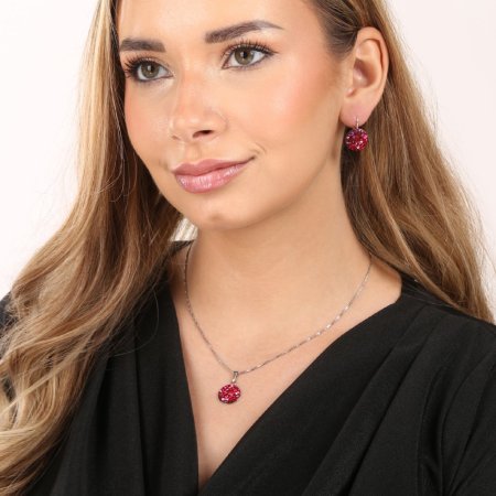 Stříbrné náušnice visací s krystaly Swarovski červené kulaté 31176.3 Cherry