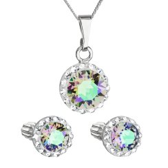 Sada šperkov s kryštálmi Swarovski náušnice, retiazka a prívesok zelené fialové okrúhle 39352.5 Paradise Shine