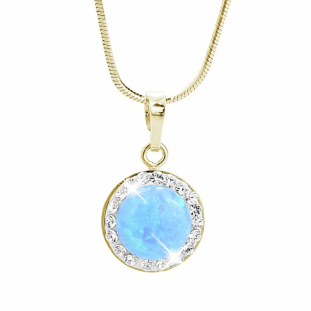 Pozlátený strieborný náhrdelník s okrúhlym opálom a kryštálmi Swarovski Elements Blue