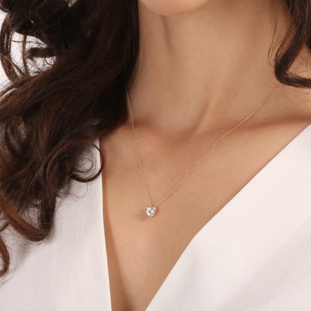 Zlatý 14 karátový náhrdelník srdce se zirkonem 92Z00055