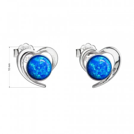 Strieborné náušnice srdca s modrým syntetickým opálom 31259.3 Blue